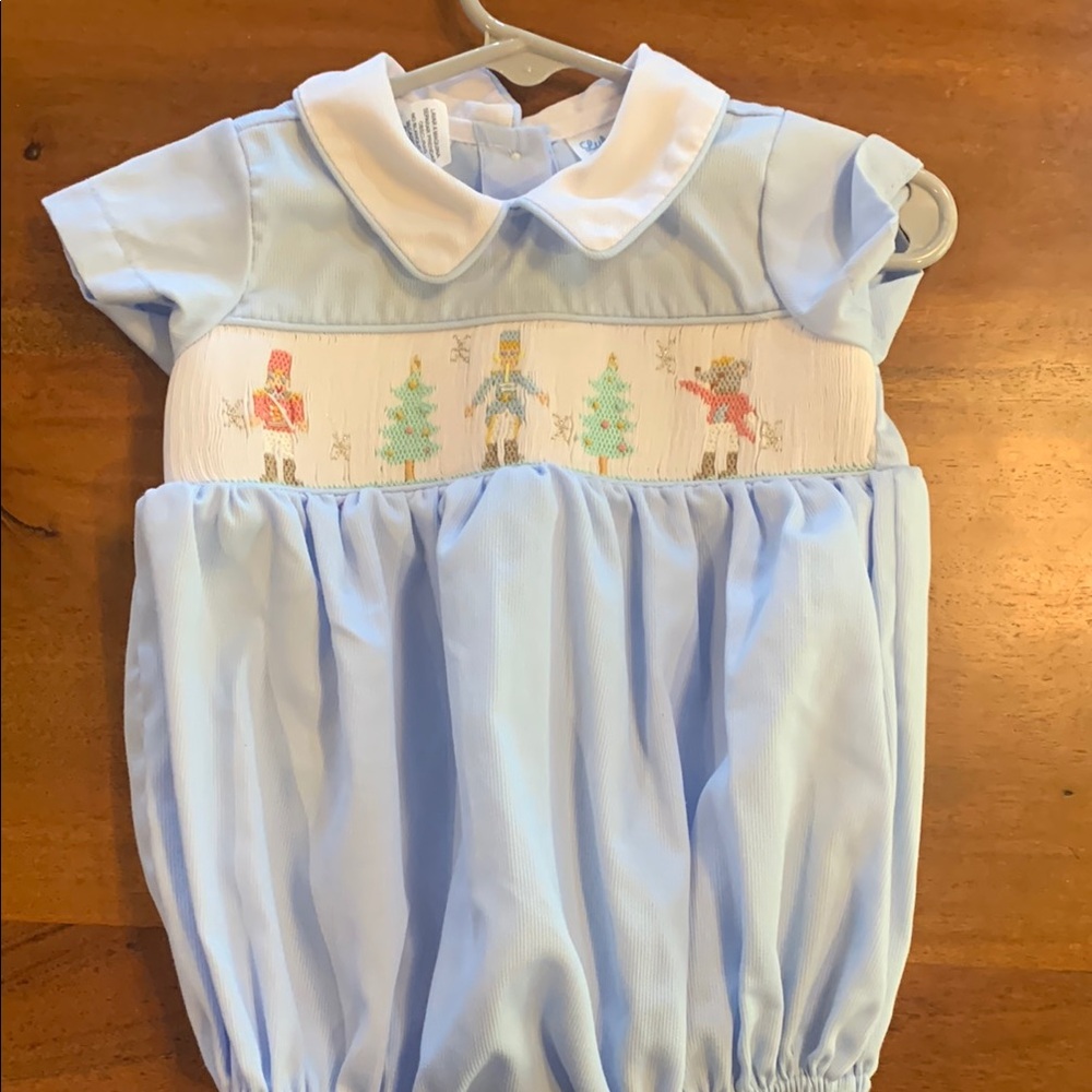 Light Blue Baby Romper with Christmas Embroidered Design 6 months,